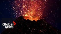 Etna eruption- Spectacular explosions from new active crater send cascades of lava down volcano