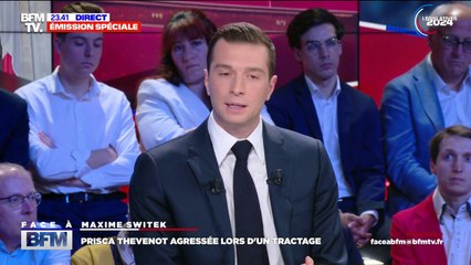 "Je pense que la violence c'est le cancer de la démocratie", déclare Jordan Bardella à la suite de l'agression de Prisca Thevenot