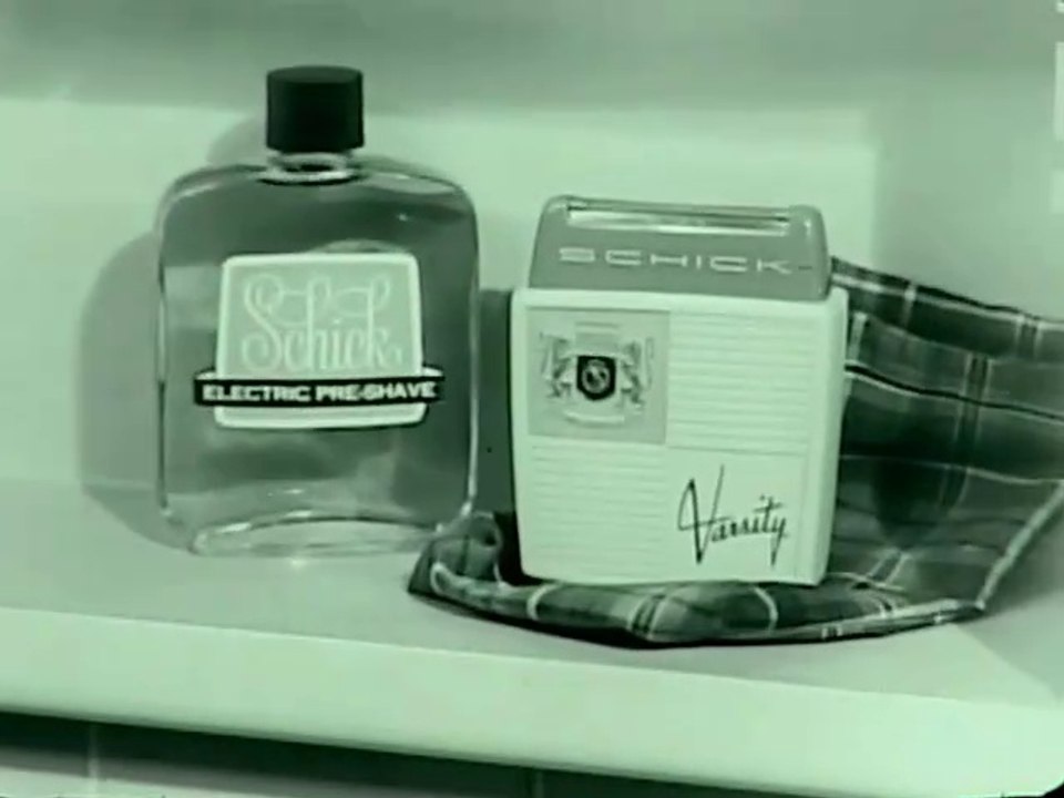 1950s Schick Varsity razor and pre shave lotion TV commercial