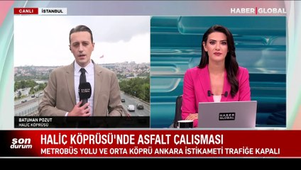 Haliç Köprüsü'nde asfalt çalışması başladı, trafik yoğunluğu havadan görüntülendi