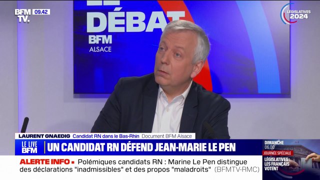 Je suis en désaccord , réagit Aleksandar Nikolic (RN) aux propos d'un candidat RN qui défend Jean-Marie Le Pen