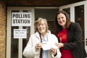 Labour Candidate for Shrewsbury, Julia Buckley, Arrives at a Polling Station