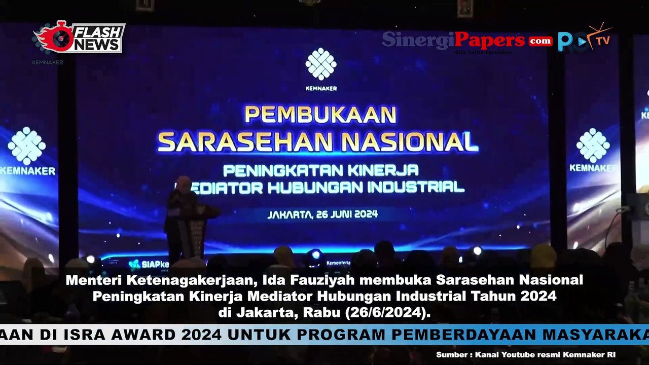 Menaker Ida Fauziyah Buka Acara Sarasehan Nasional Peningkatan Kinerja Mediator Hubungan Industrial 2024