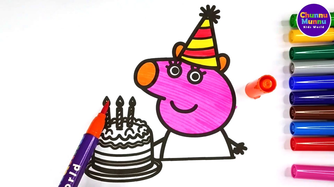Peppa Pig Birthday Painting & Coloring Page Marker Pen for Kids & Toddlers | Chunnu Munnu Kids World