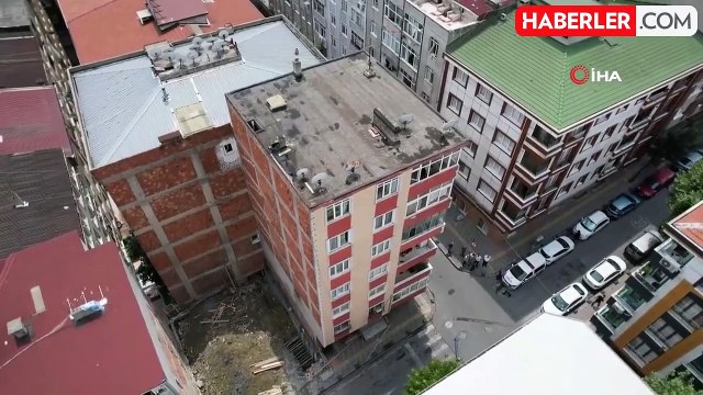 Esenler'de oluşan çatlaklar nedeniyle boşaltılan 6 katlı bina böyle görüntülendi