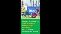 SOCIAL: Cristiano Ronaldo takes a tumble in training