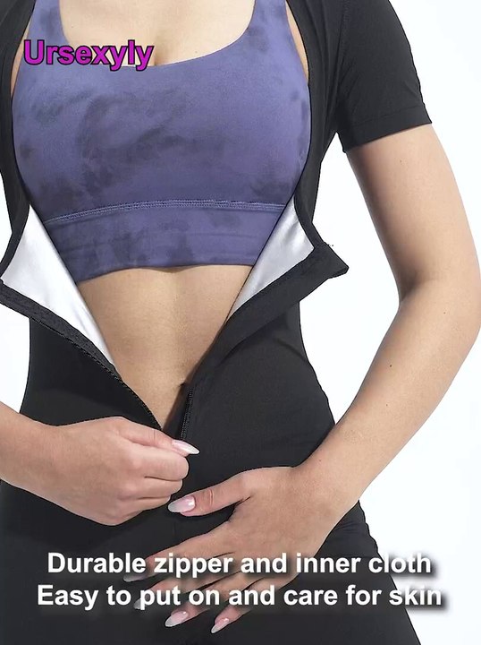 URSEXYLY Sauna Suit for Women Sweat Vest Waist Trainer 3 in 1 Slimming Full Body Shaper Workout Top with Sleeve Shorts