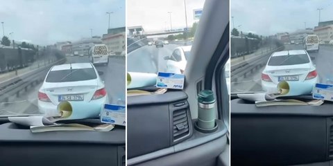 İstanbul-Küçükçekmece'de ambulansa yol vermeyen otomobil sürücüsü kamerada
