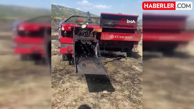 Balya makinası yangınında 200 dönüm ekili buğday zarar gördü