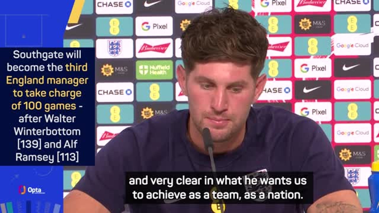 Stones pays tribute to Southgate ahead of 100th game