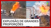 Caminhão-tanque explode após acidente em rodovia no Pará; vídeos mostram momento