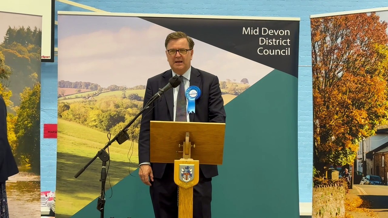 Central Devon election result and speech by winner Conservative Mel Stride, video Alan QuickIMG_6860
