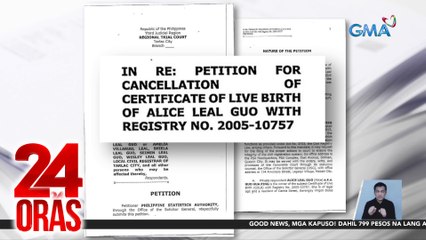 Petisyon para kanselahin ang birth certificate ni Mayor Guo, inihain ng OSG | 24 Oras