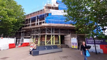 Scaffolding goes up at Wolverhampton Central library.