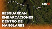 Resguardaron embarcaciones dentro de los manglares para evitar daños por la llegada de 