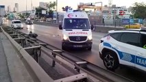 Hızını alamayan motosikletli taksiye arkadan çarptı