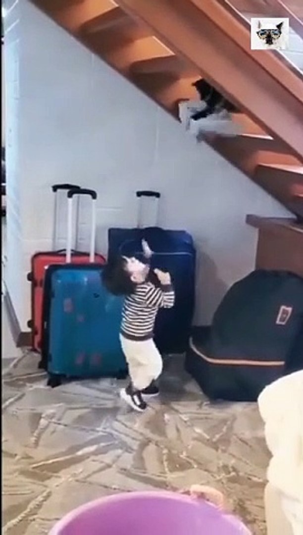 ⁣Children and cats - cats and dogs funny videos  Веселые животные