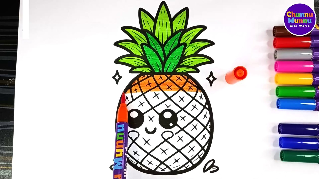 Pineapple Painting & Coloring Page Marker Pen for Kids & Toddlers | Chunnu Munnu Kids World