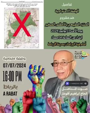 Ibrahim Afoar appelle à une participation massive à la manifestation contre la création du Parc naturel de l'Anti-Atlas occidental dans les terres du Souss, dimanche 7 juillet 2024, devant la coupole du Parlement marocain.