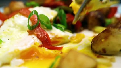 Home fries with peppers eggs over easy racipe