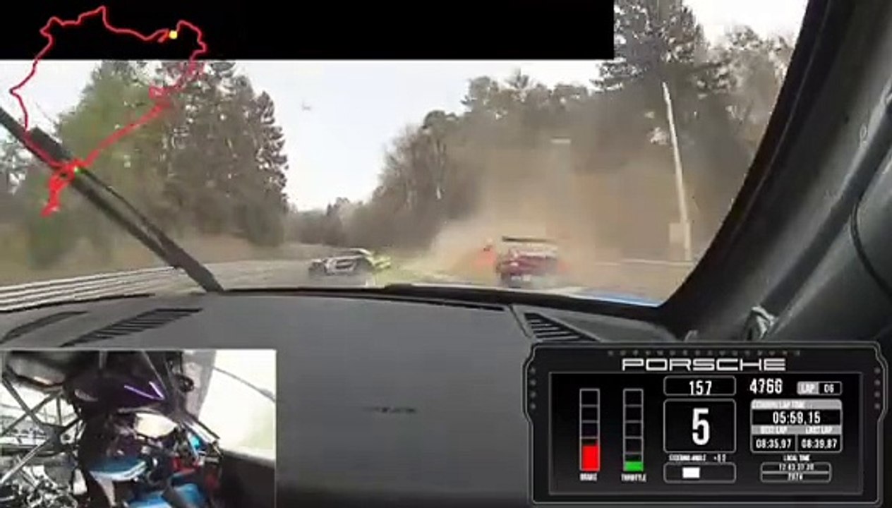 24H Nurburgring 2024 Qualifying Race 1 Christodolou Onboard Oil Track Big Pile Up Crash