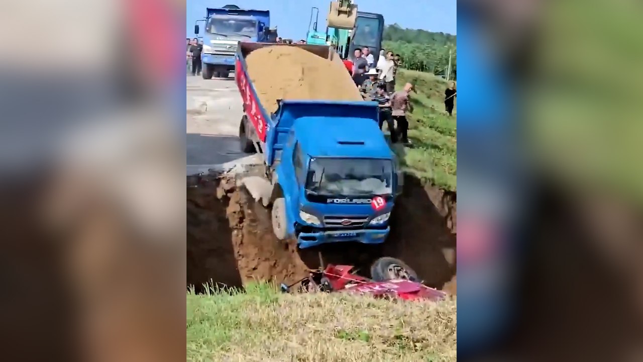 Chine :  les autorités envoient des camions dans le vide après la rupture d'une digue