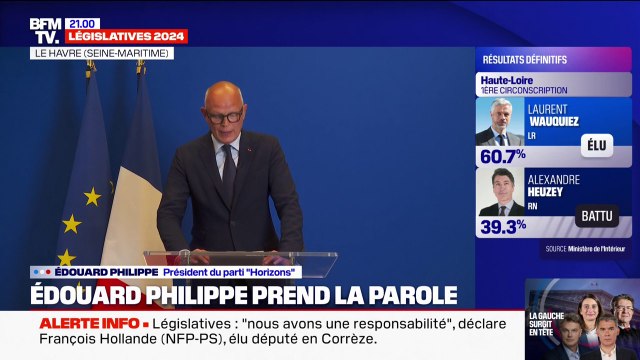 Législatives: Il y a encore une majorité écrasante de Français qui ne veut pas donner le pouvoir au RN, et je m'en réjouis , déclare Édouard Philippe
