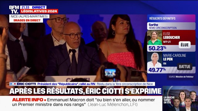 C'est une immense satisfaction : Éric Ciotti réagit à sa réélection dans la 1ère circonscription des Alpes-Maritimes