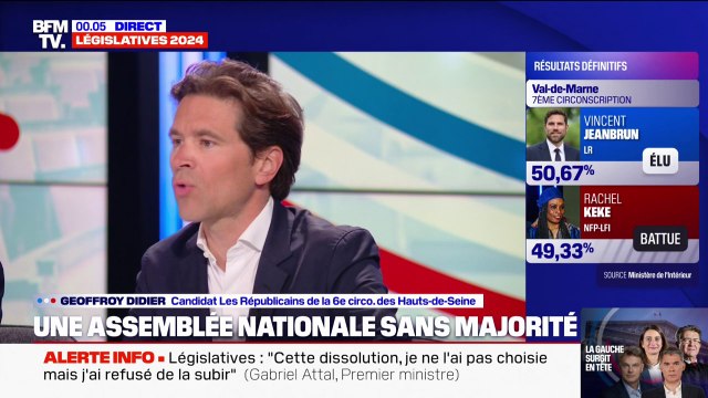 Résultats législatives 2024: Ce soir, nous avons un pays totalement ingouvernable , estime Geoffroy Didier (LR)