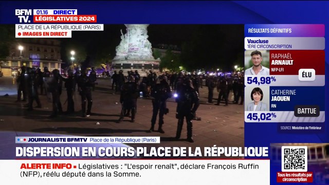 Résultats législatives 2024: la dispersion de la place de la République se poursuit sous tension