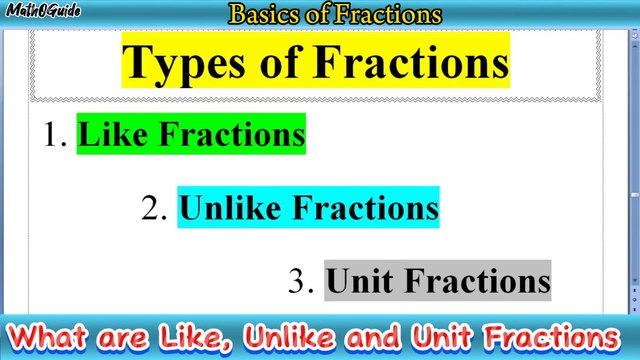 What are Like Fractions_ Unlike Fractions and Unit Fractions _ Types of Fractions _ MathoGuide