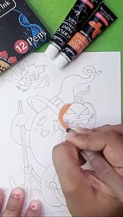 Painting Cute Ghost and Pumpkins