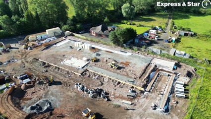 Fresh aerial footage over the new Lidl store, Walsall Wood.