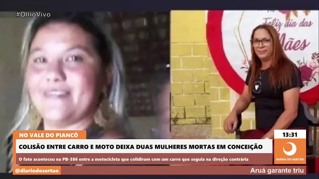 Duas mulheres morrem após colisão entre motocicleta e carro na PB-386, em Conceição, no Vale do Piancó