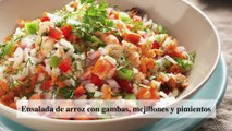 Ensalada de arroz con gambas, mejillones y pimientos