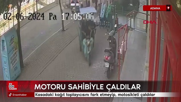 Adana'da kasadaki kağıt toplayıcısını fark etmeyip, motosikleti çaldılar