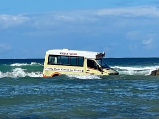 Ice cream truck gets washed out to sea