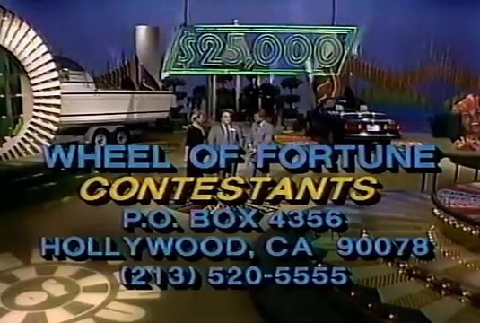 Wheel of Fortune contestant plug & closing credits, 12/1/87