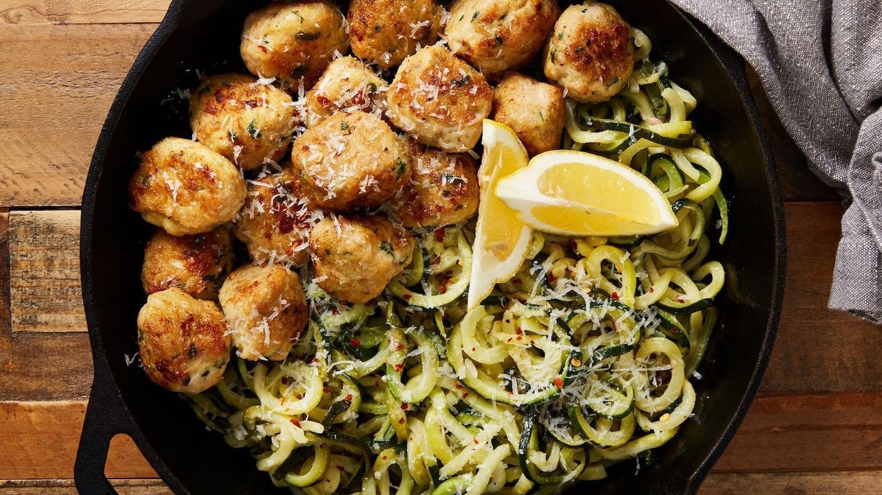 Garlic Butter Meatballs & Zoodles Are The Perfect Light Summer Pair