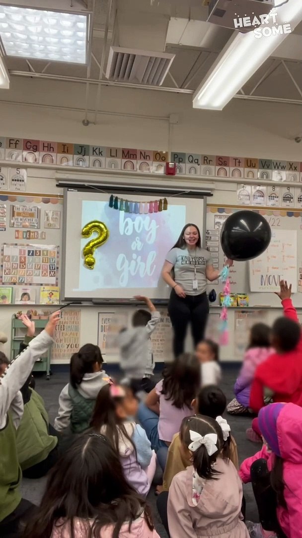 ⁣It's a Girl! Teacher's Epic Balloon Gender Reveal Melts Hearts in Classroom