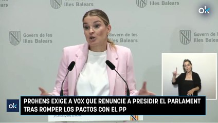 Prohens exige a Vox que renuncie a presidir el Parlament tras romper los pactos con el PP