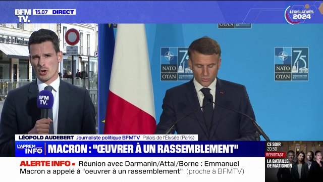 Emmanuel Macron appelle à œuvrer à un rassemblement , en réunion avec des cadres du camp présidentiel