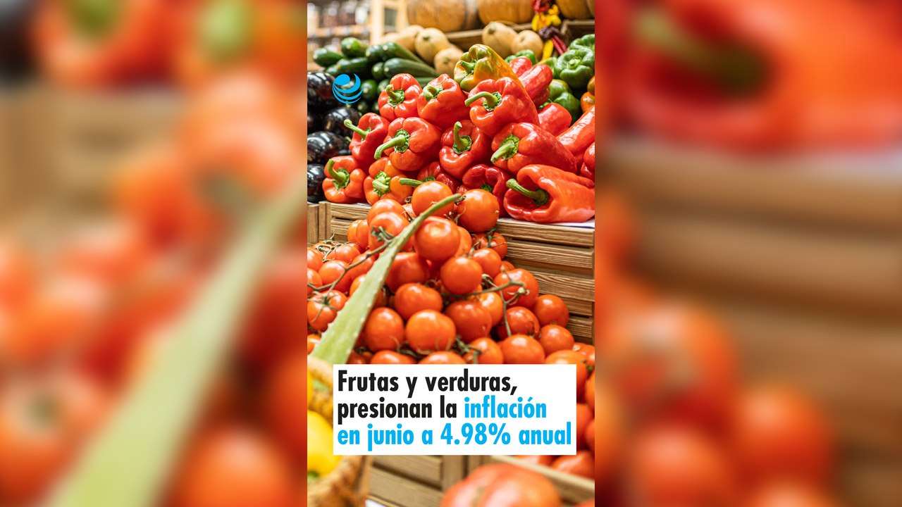 Frutas y verduras, presionan la inflación en junio a 4.98% anual