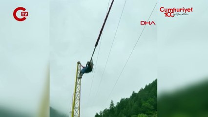 Trabzon Uzungöl’de ‘insan sapanı’ halatı koptu; genç kadın havada asılı kaldı