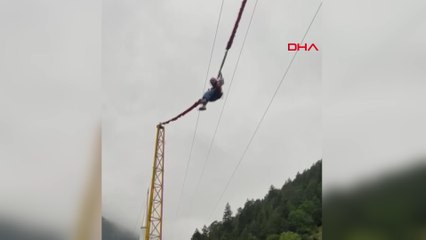 Uzungöl’de ‘insan sapanı’ halatı koptu; Semanur havada asılı kaldı