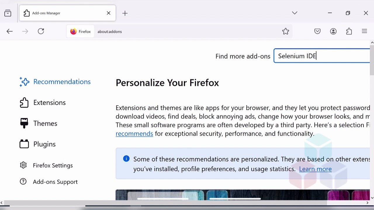 Selenium IDE Install on Firefox