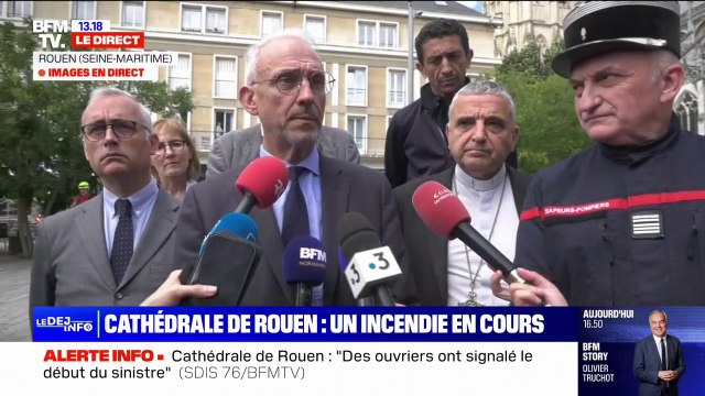 Incendie de la flèche de la cathédrale de Rouen: Nous avons sollicité le concours d'équipes spécialisées dans la préservation des biens mobiliers annonce le préfet de Seine-Maritime