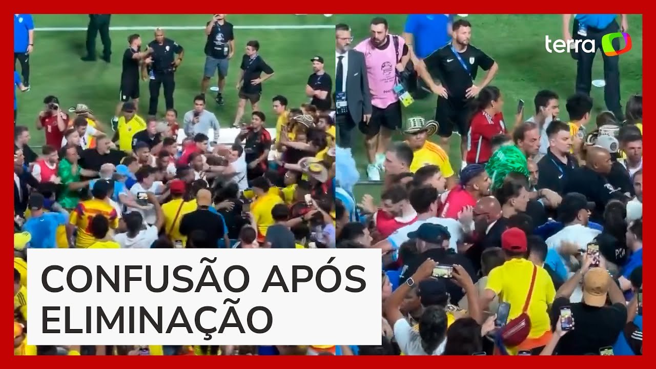 Vídeo mostra pancadaria entre jogadores do Uruguai e torcedores da Colômbia