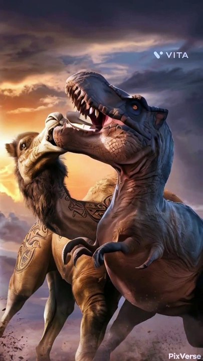 Dinosaur fighting with Camel