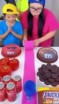 M&M s red foods vs chocolate foods ice cream challenge! #funny #shorts by Ethan Funny Family